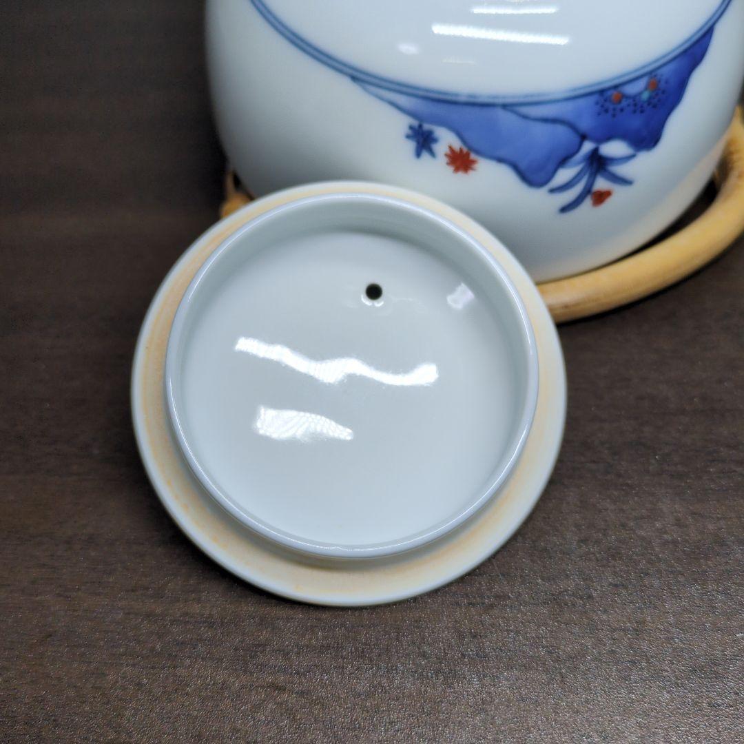 十三代 酒井田柿右衛門 作 染錦 梅文 番茶器(蓋付 湯呑 五客・急須) 共箱