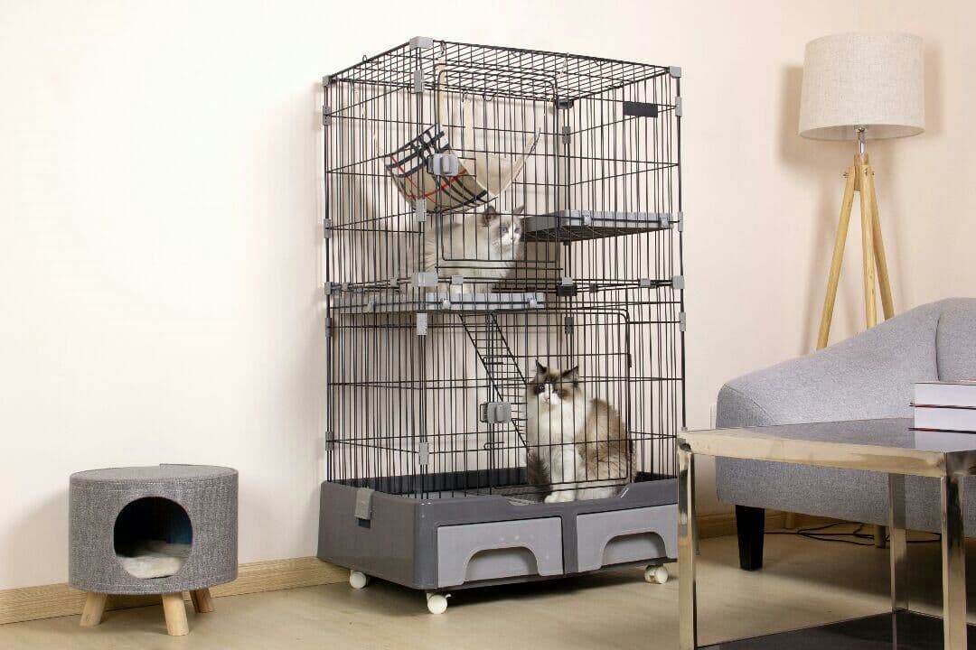 猫 ケージ キャットケージ 2段 猫トイレ付 キャスター付 ハンモック付 猫ゲ
