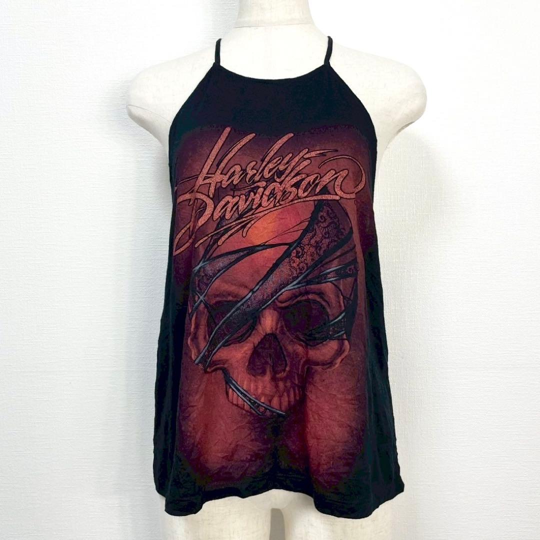 y2k❤️ Harley Davidson スカル ロゴ ホルターネック キャミ