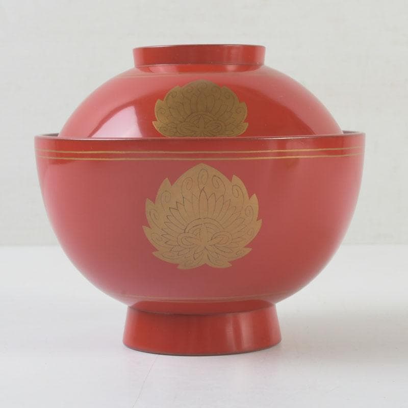 和食器　時代漆器　塗師　長野横笛作　金襴手花蒔絵　吸物椀　五客　共箱　C9788