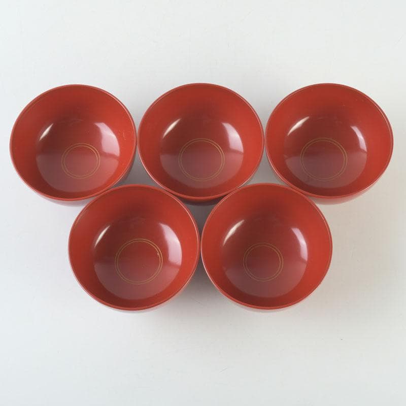 和食器　時代漆器　塗師　長野横笛作　金襴手花蒔絵　吸物椀　五客　共箱　C9788