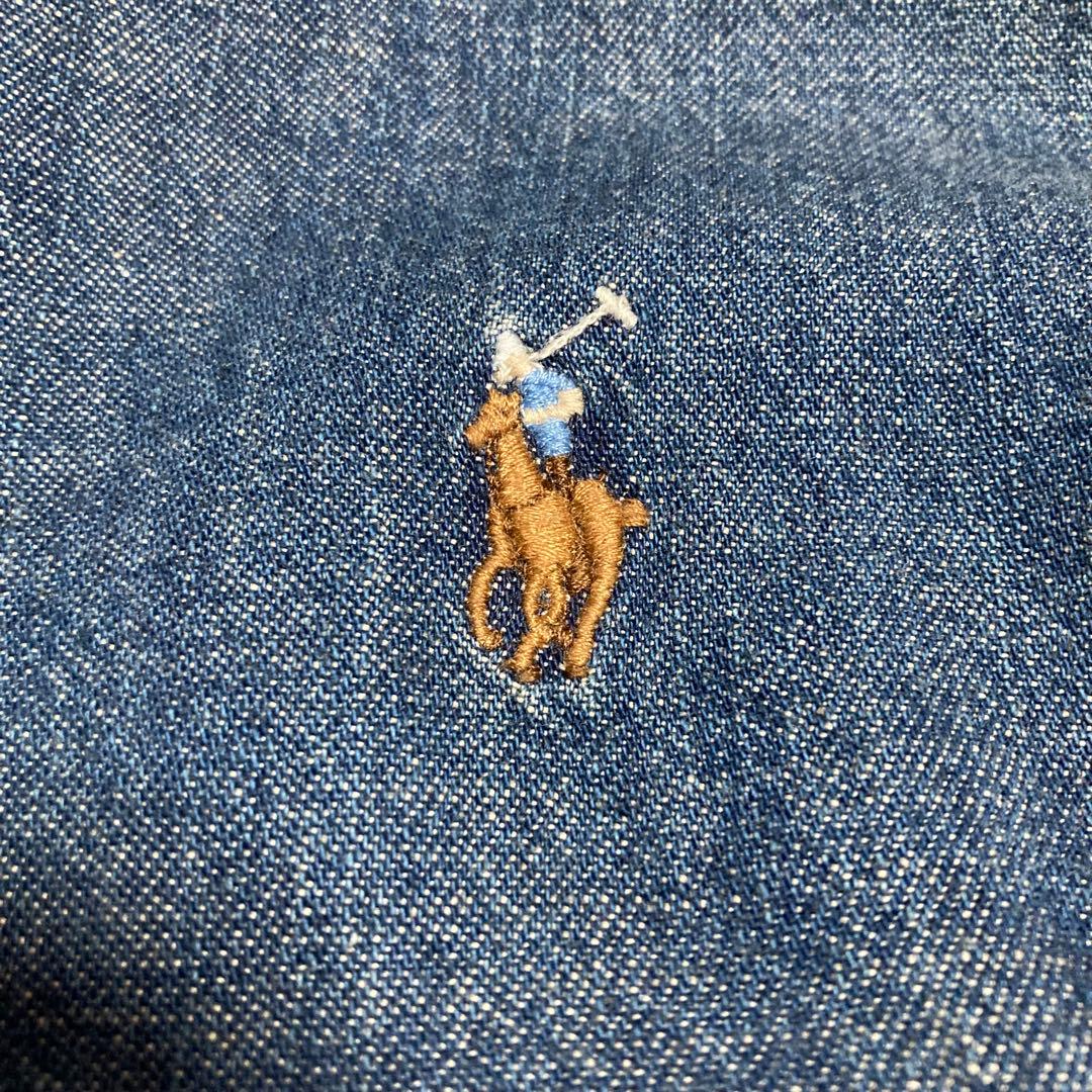 訳あり★ラルフローレン デニムシャツワンピース ポニー刺繍 シェルボタン