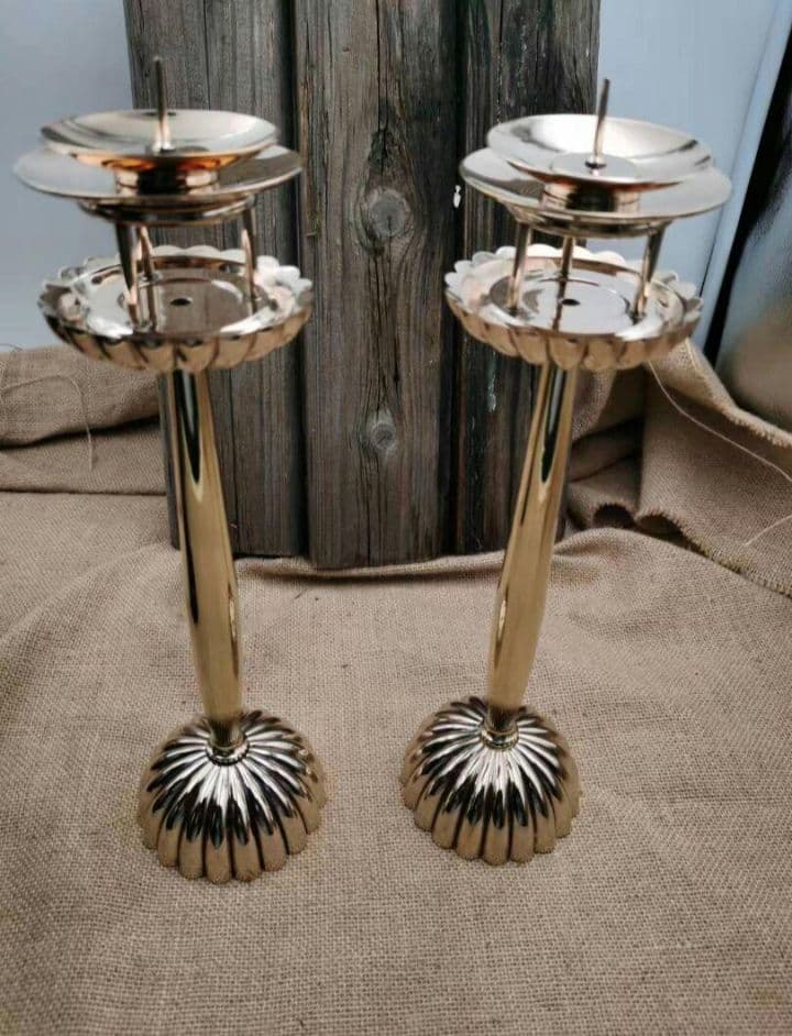 【修縁堂】精密金属彫り オレンジランプ 1対 仏具の製造 密教法器