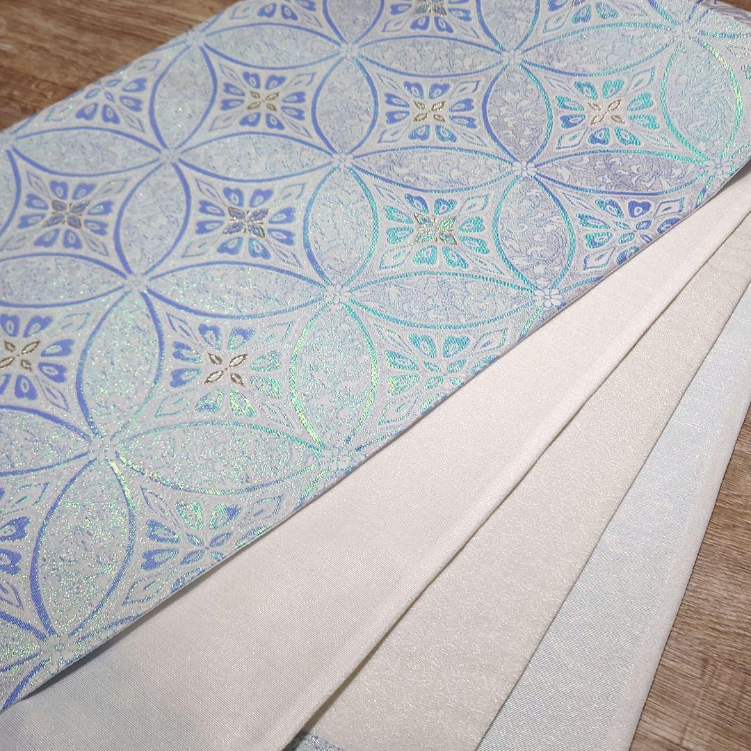 袋帯 七宝 青ラメ箔 ブルー お仕立て込み