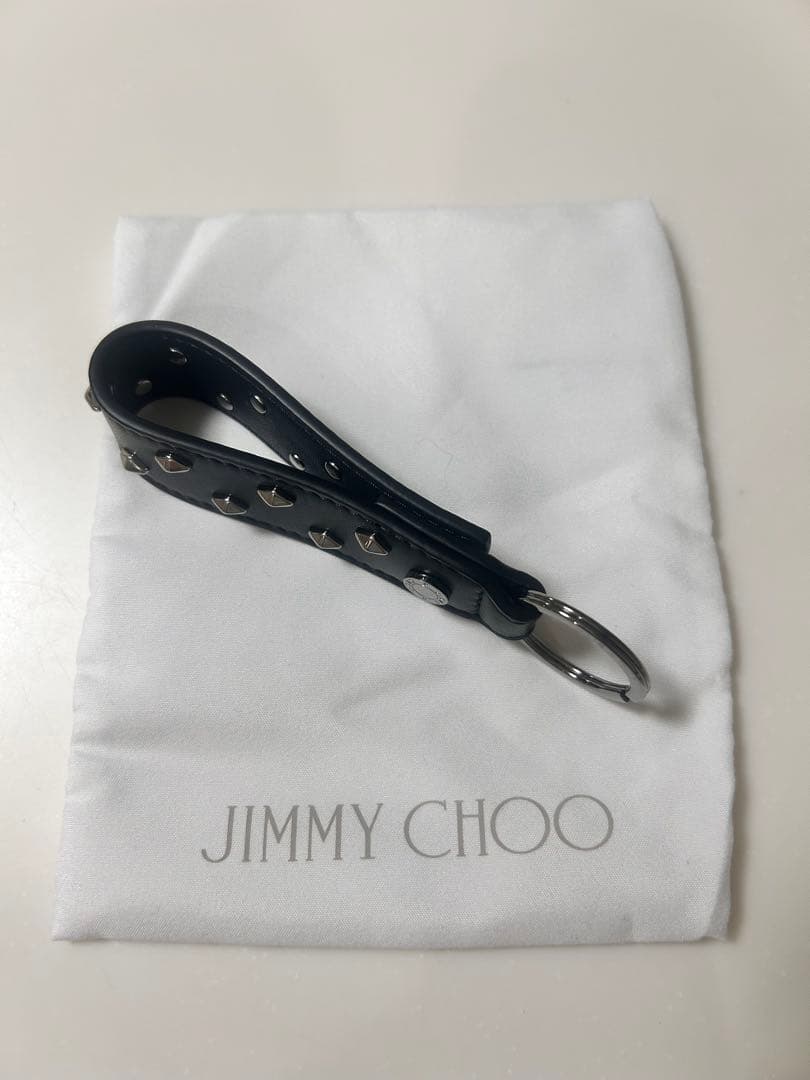 JIMMY CHOO ブラックレザーキーリング新品