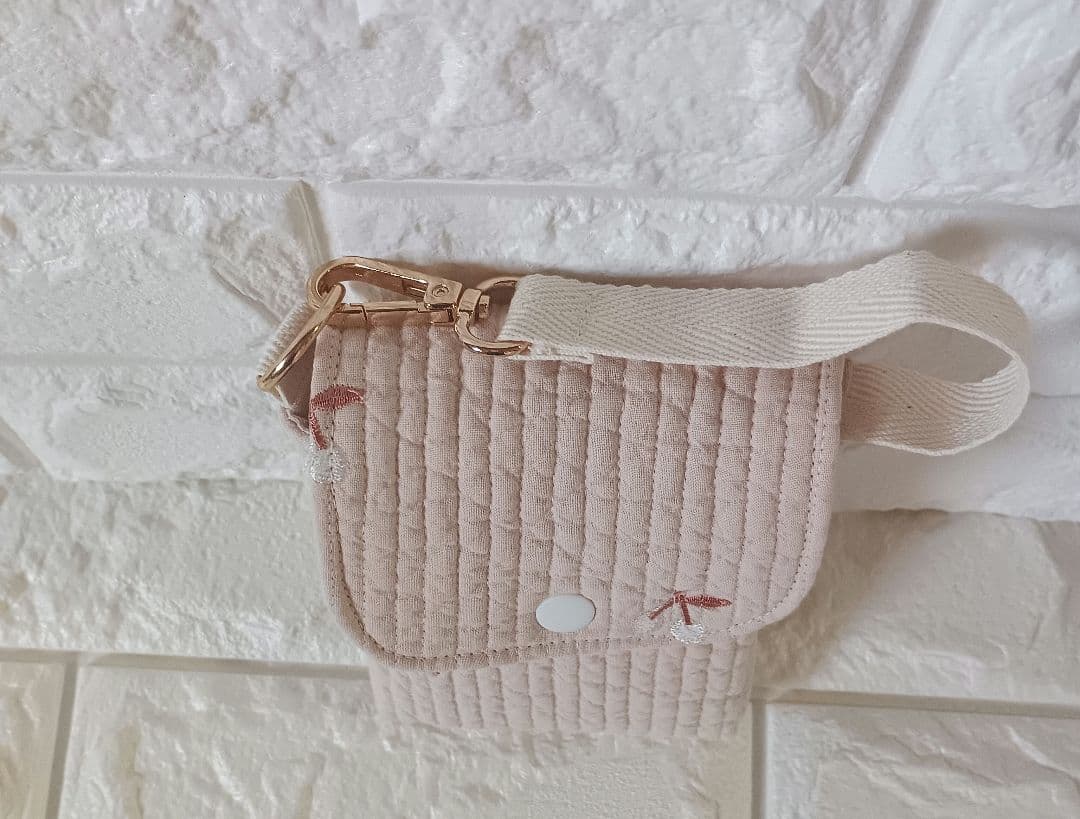 ヌビ バッグ ポーチ 底板 ハンドメイド ベージュピンク×チェリー