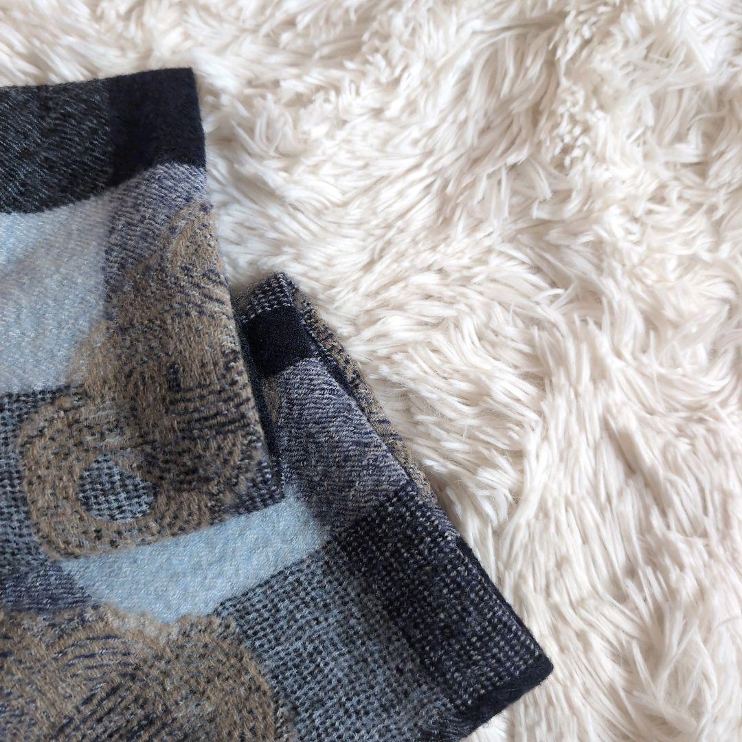 群言堂　根々　結びチェック　ノーカラーコート　ウール　ネイビー