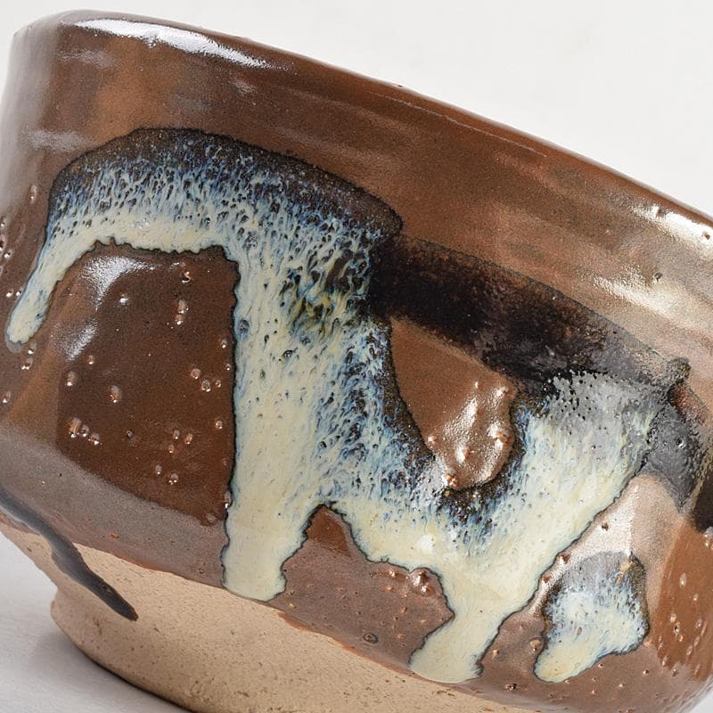 Mikan 　濱田庄司作　鉄釉　茶碗　仕覆付　共布共箱　V　R8790