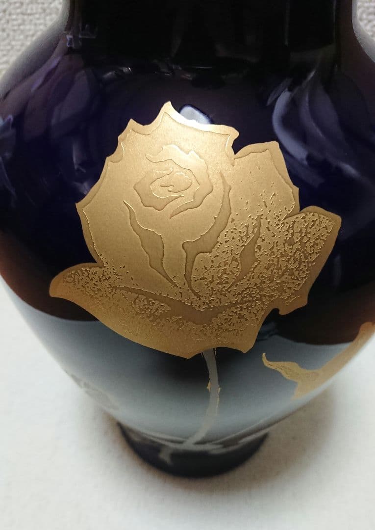 希少 大倉陶園 瑠璃 金蝕バラ 特注 花瓶 花器 金彩 銀彩