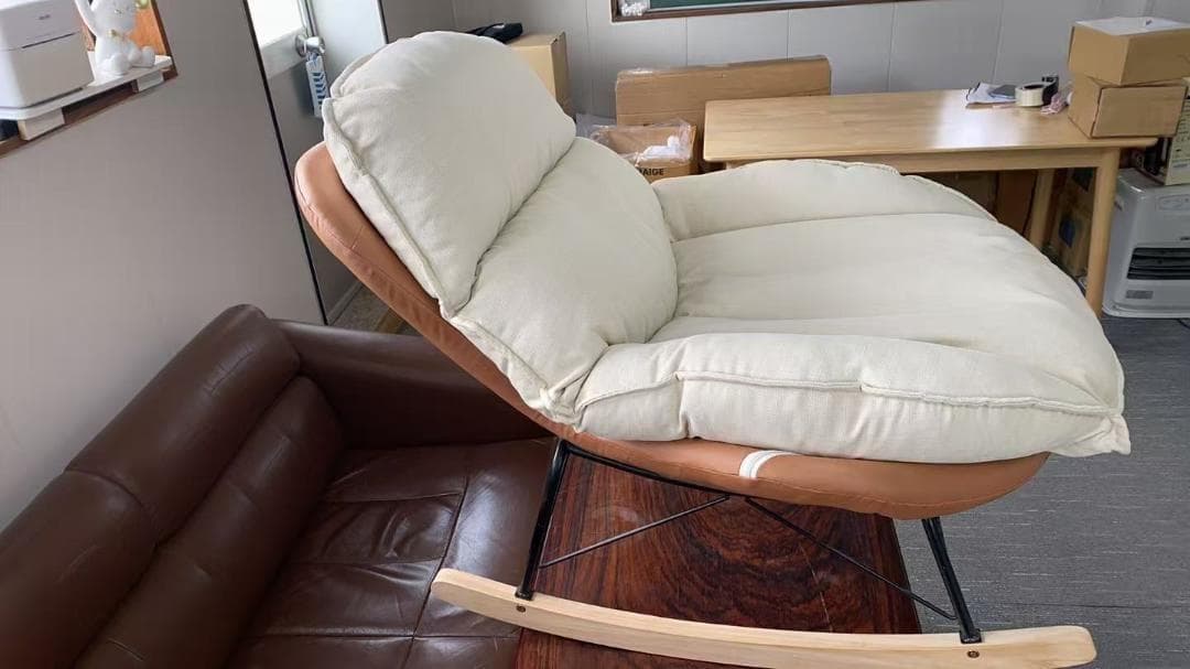 ベージュ+ブラウン ロッキングチェア 訳あり品　写真をご確認 SF15-③