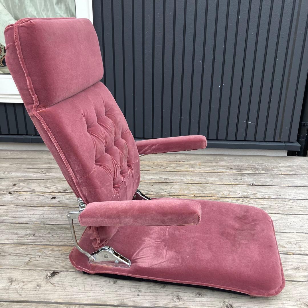 昭和レトロ 光家具 アームレスト付き リクライニングチェア ベロア座椅子 ピンク