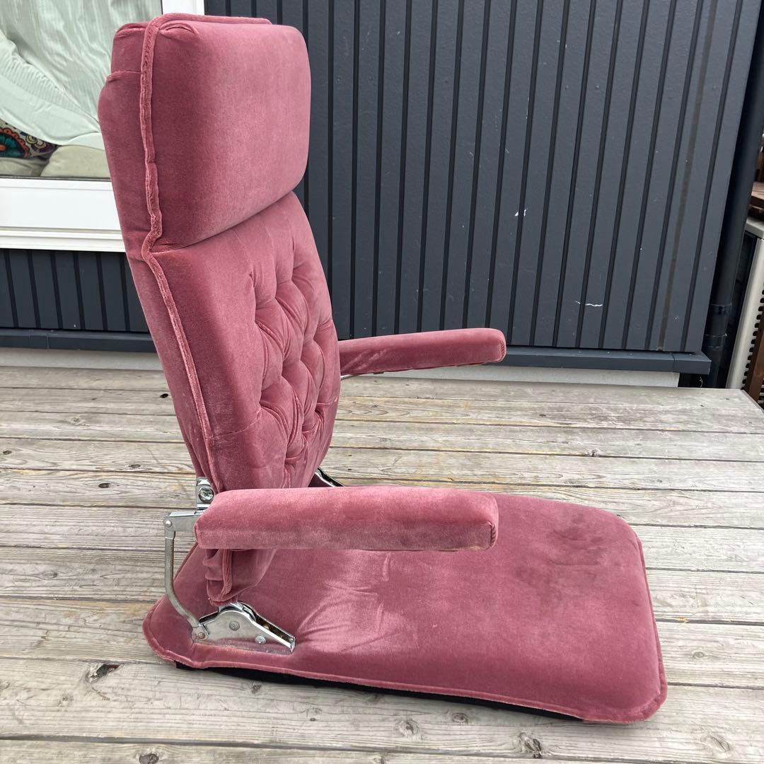 昭和レトロ 光家具 アームレスト付き リクライニングチェア ベロア座椅子 ピンク