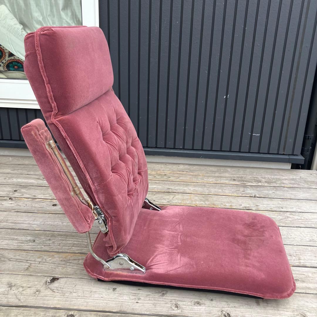 昭和レトロ 光家具 アームレスト付き リクライニングチェア ベロア座椅子 ピンク