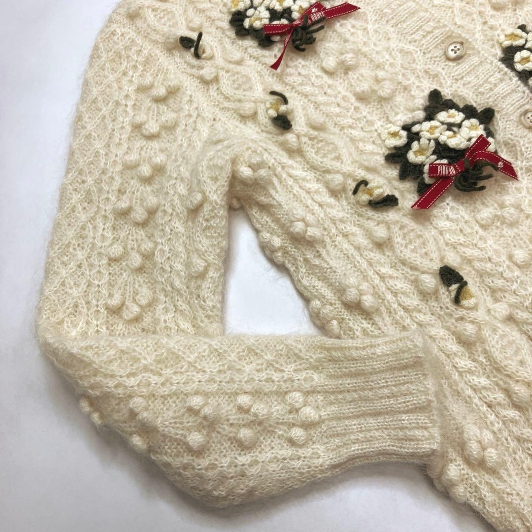 【試着のみ】ピンクハウス アイボリー フラワーブーケモチーフ ニットカーディガン