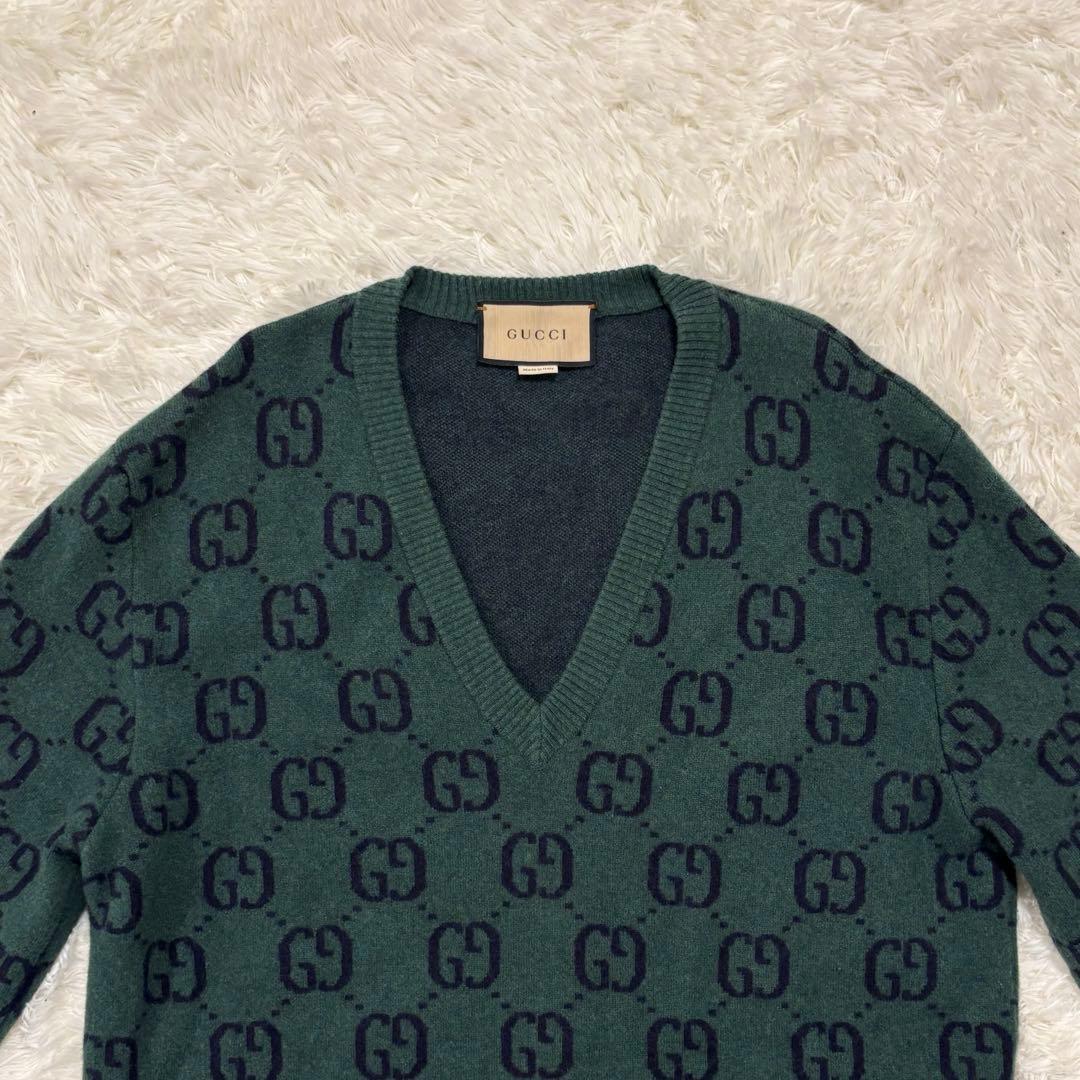 美品 GUCCI ダークグリーン Vネックニット