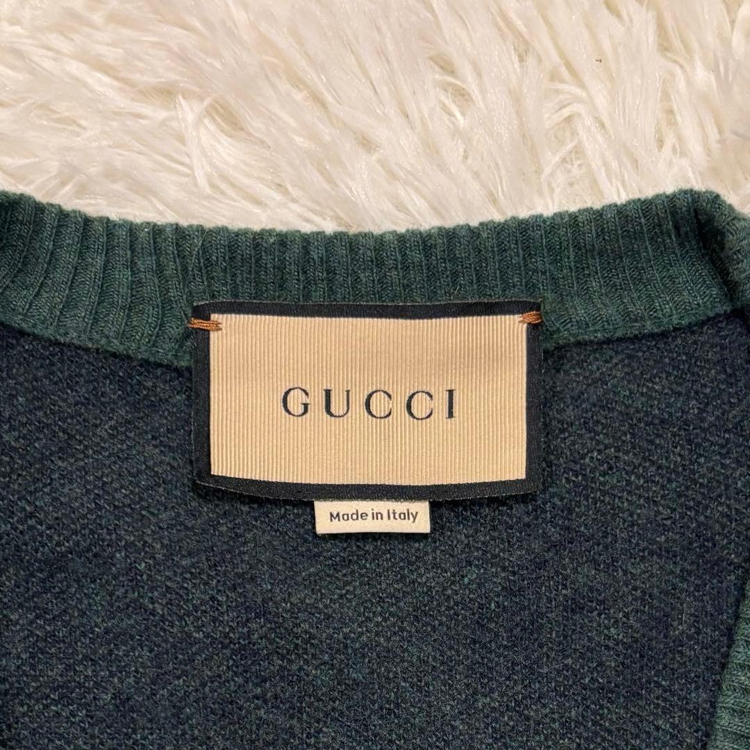美品 GUCCI ダークグリーン Vネックニット