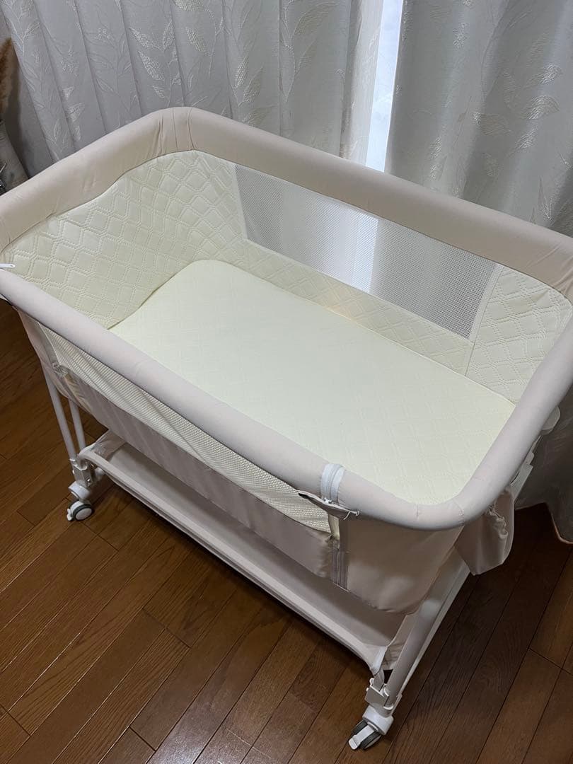 KINO LINPO ベビーベッド　添い寝　キャスター付き 収納棚付き ホワイト