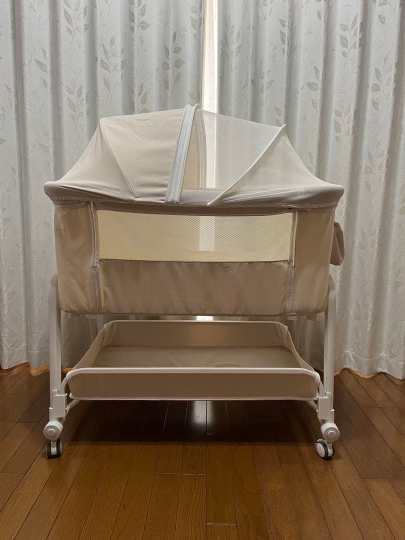 KINO LINPO ベビーベッド　添い寝　キャスター付き 収納棚付き ホワイト