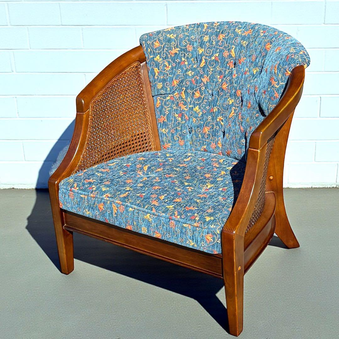 KZ032 【廃盤】三越ブルージュ　カントリーハウス　籐　1Pソファ　小花柄