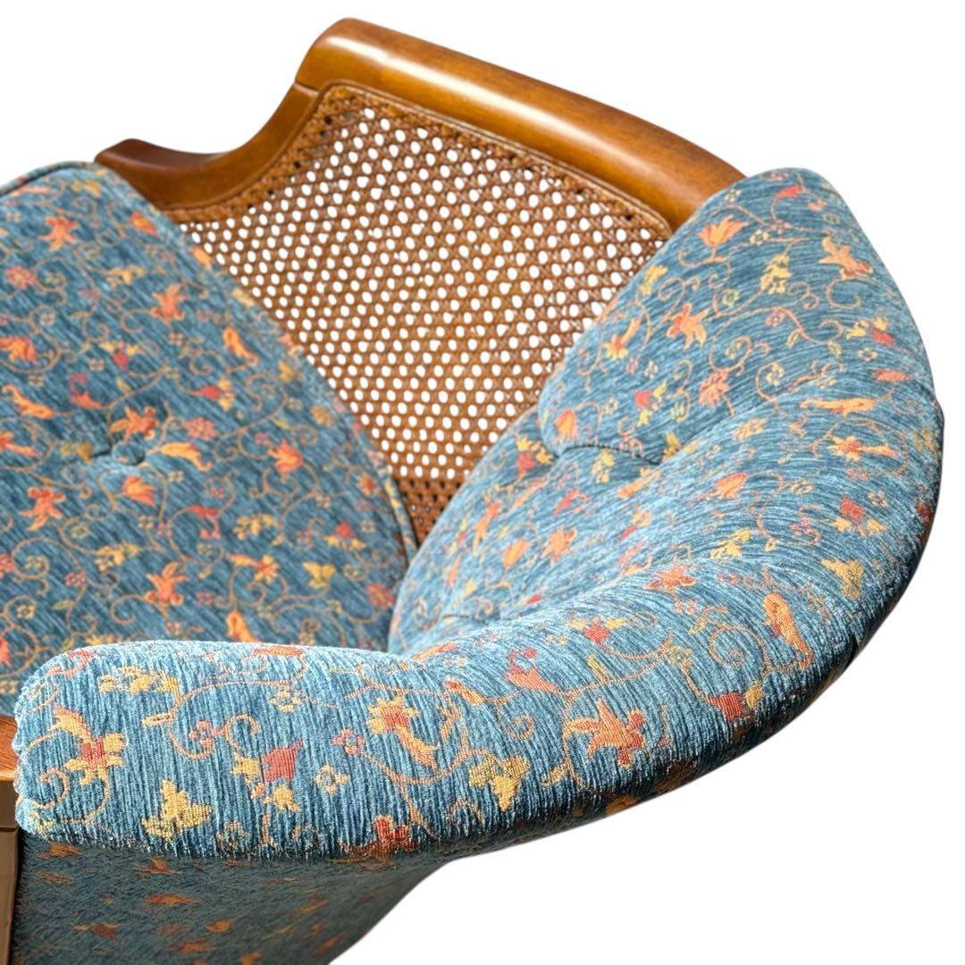 KZ032 【廃盤】三越ブルージュ　カントリーハウス　籐　1Pソファ　小花柄