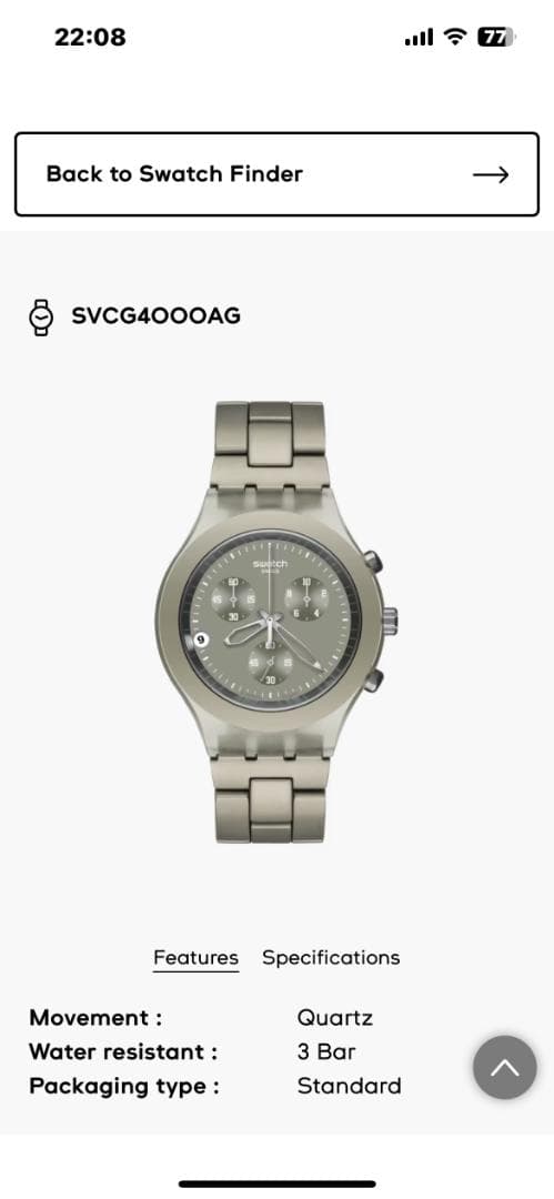 SWATCH 腕時計 (型番 Sw-SVCG4000AG）