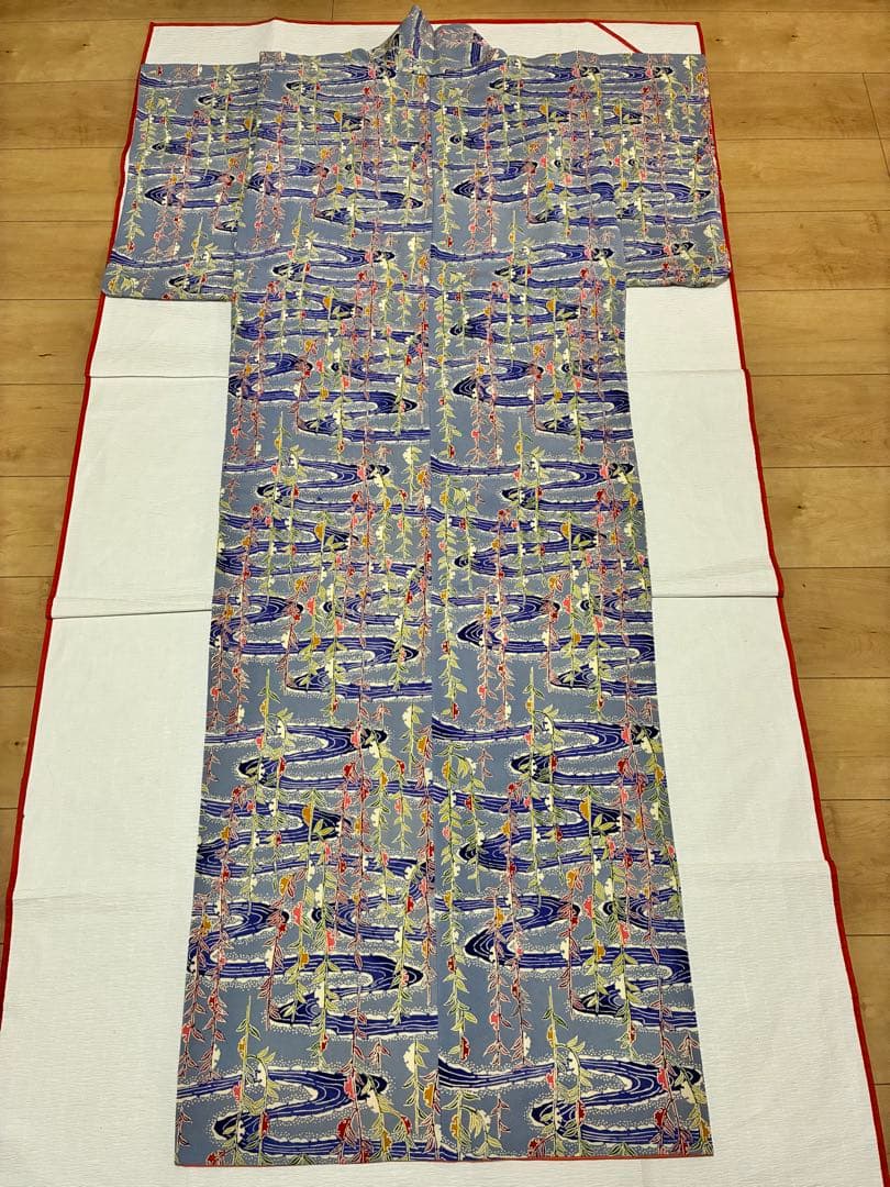 セット　小紋雪持ち柳と流水＋名古屋帯紅白南天