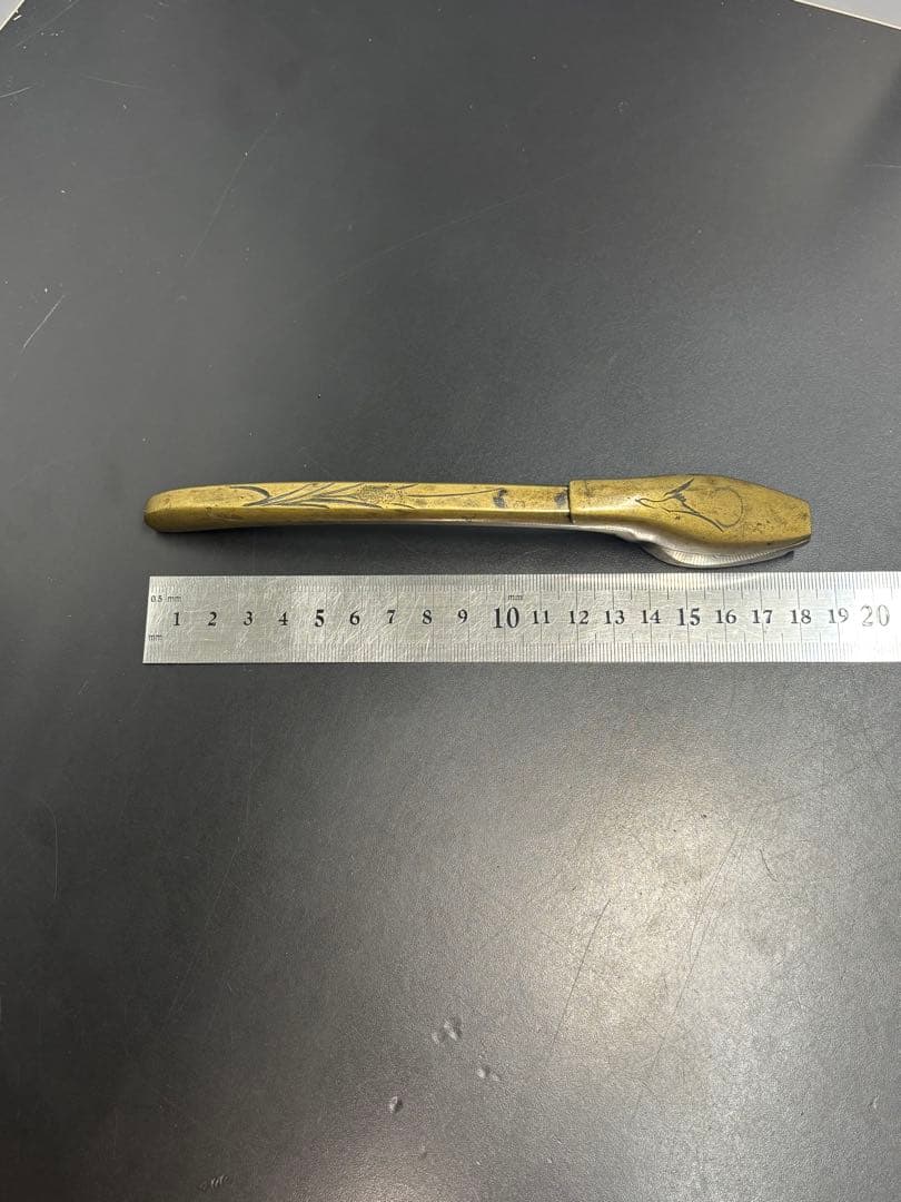 【希少品】陽白草文様一体型矢立 真鍮 アンティーク 矢立 骨董品