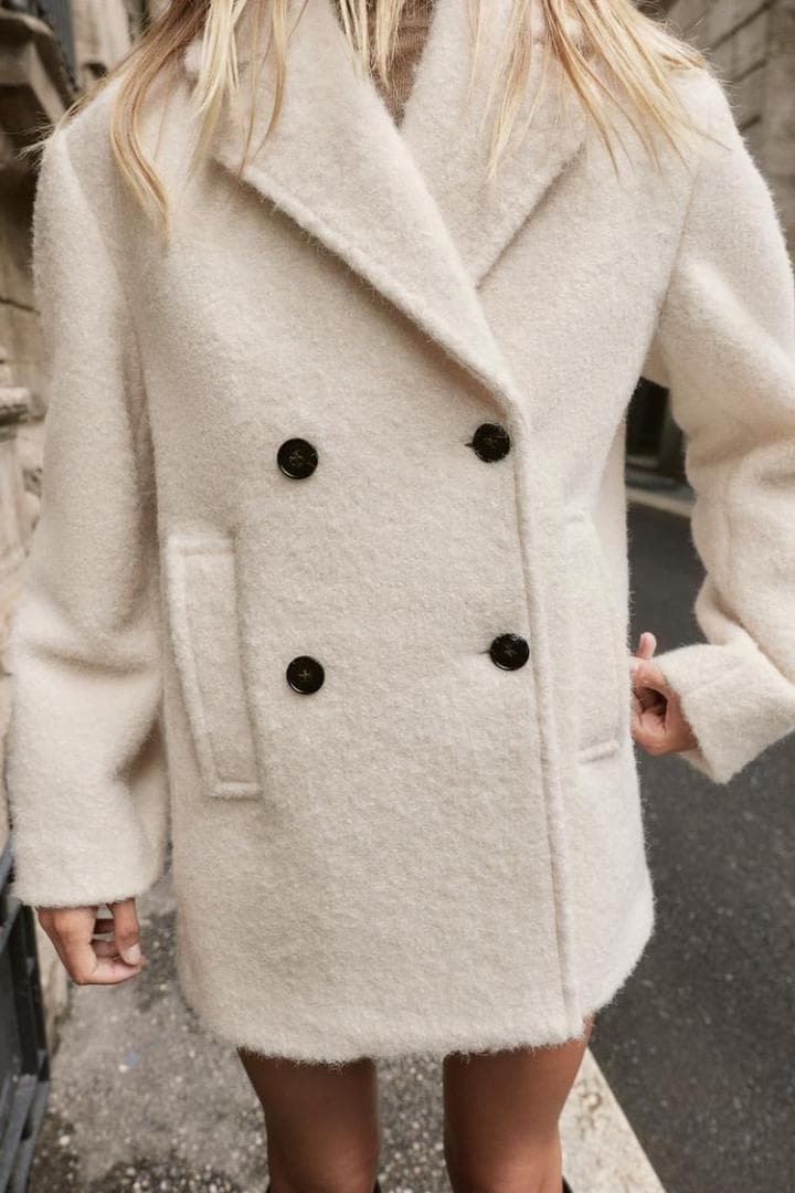 ZARA ザラ ブークレダブルブレストミディ丈コート S