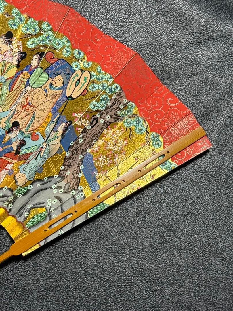 扇子　33cm 十松屋福井扇舗　鬘扇　朱妻明皇貴妃花軍花車図　仕舞扇　能楽　着物