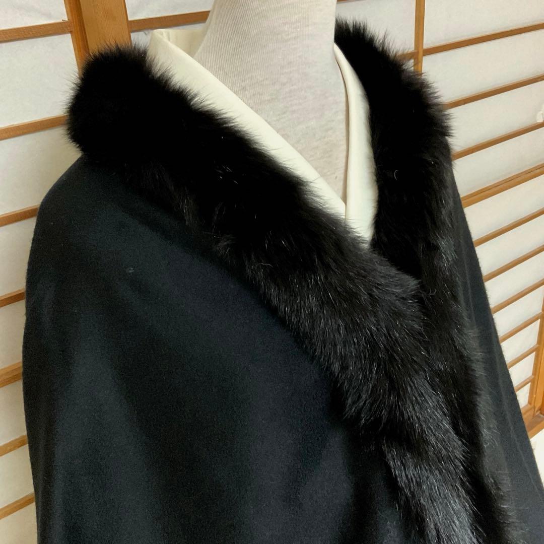 リアルファーケープ 黒 カシミヤ