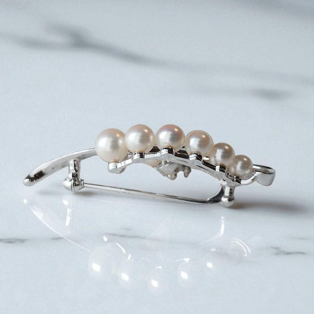 美品✨️ミキモト　パールブローチ　あこや真珠　10粒　MS刻印　シルバー