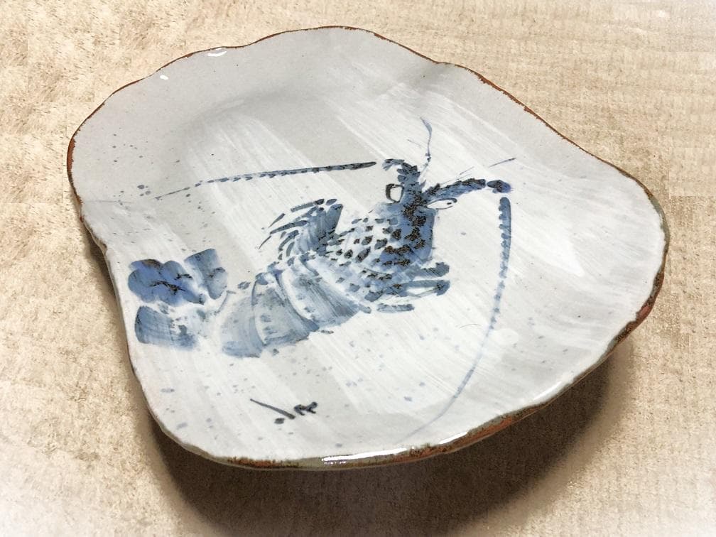 【 田中正人・文吉窯 特大皿 】　伊勢海老呉須絵　19号　59×38ｃｍ　未使用