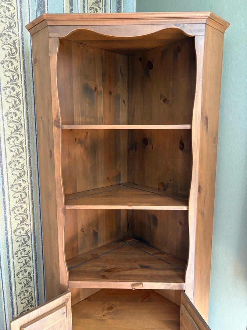 アンファン 廃盤 コーナーカップボード 本棚 食器棚 シェルフ カントリー家具