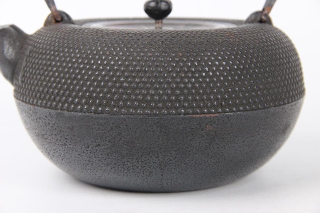 南部 保寿堂 銅蓋 銀口銀粒提手 1000ml 硬鉄 砂鉄 鉄瓶 FJ21-12