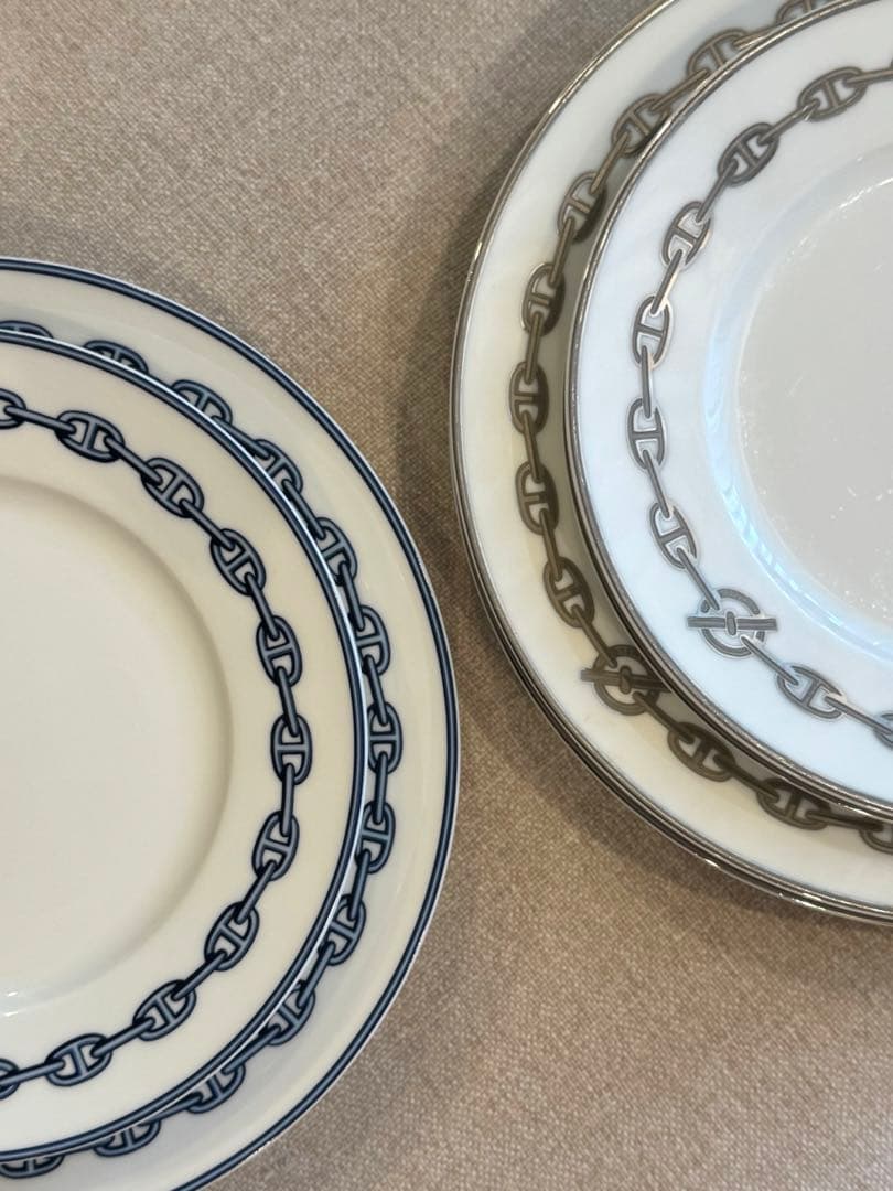 HERMES プレート3枚セット シェーヌダンクル 27cm プラチナ