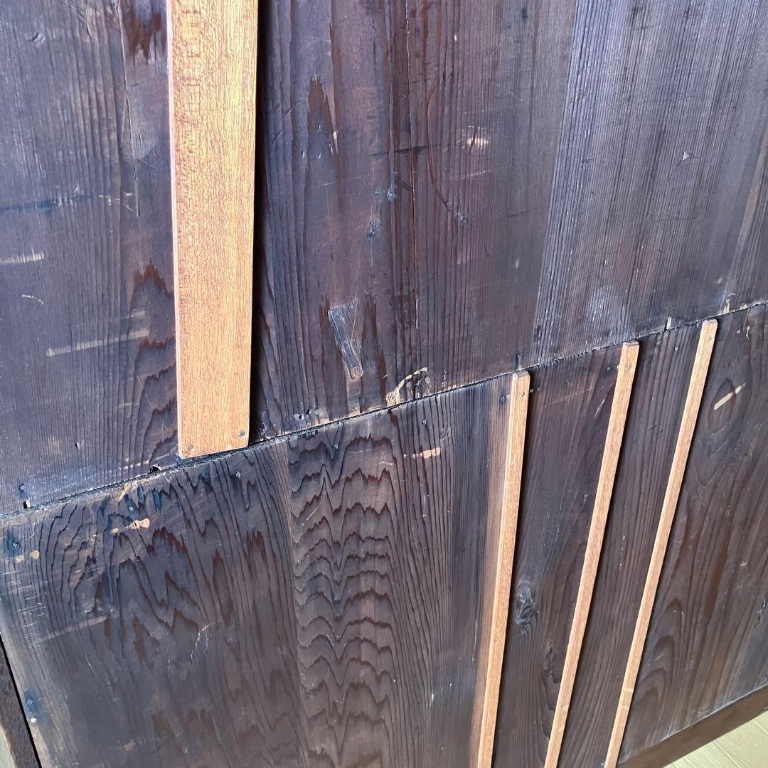 アンティーク　本箱　本棚　戸棚　食器棚　陳列棚　店舗　ニ重ね　無垢　引戸　レトロ