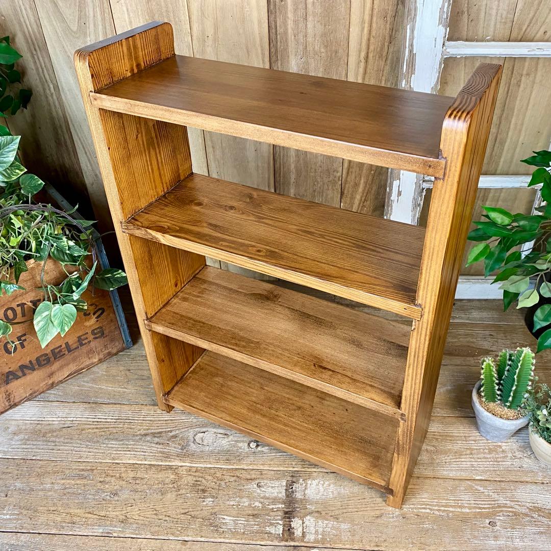 カントリー北欧パイン材四段ラックシェルフ（50㎝×70㎝）木製飾り棚調味料棚本棚