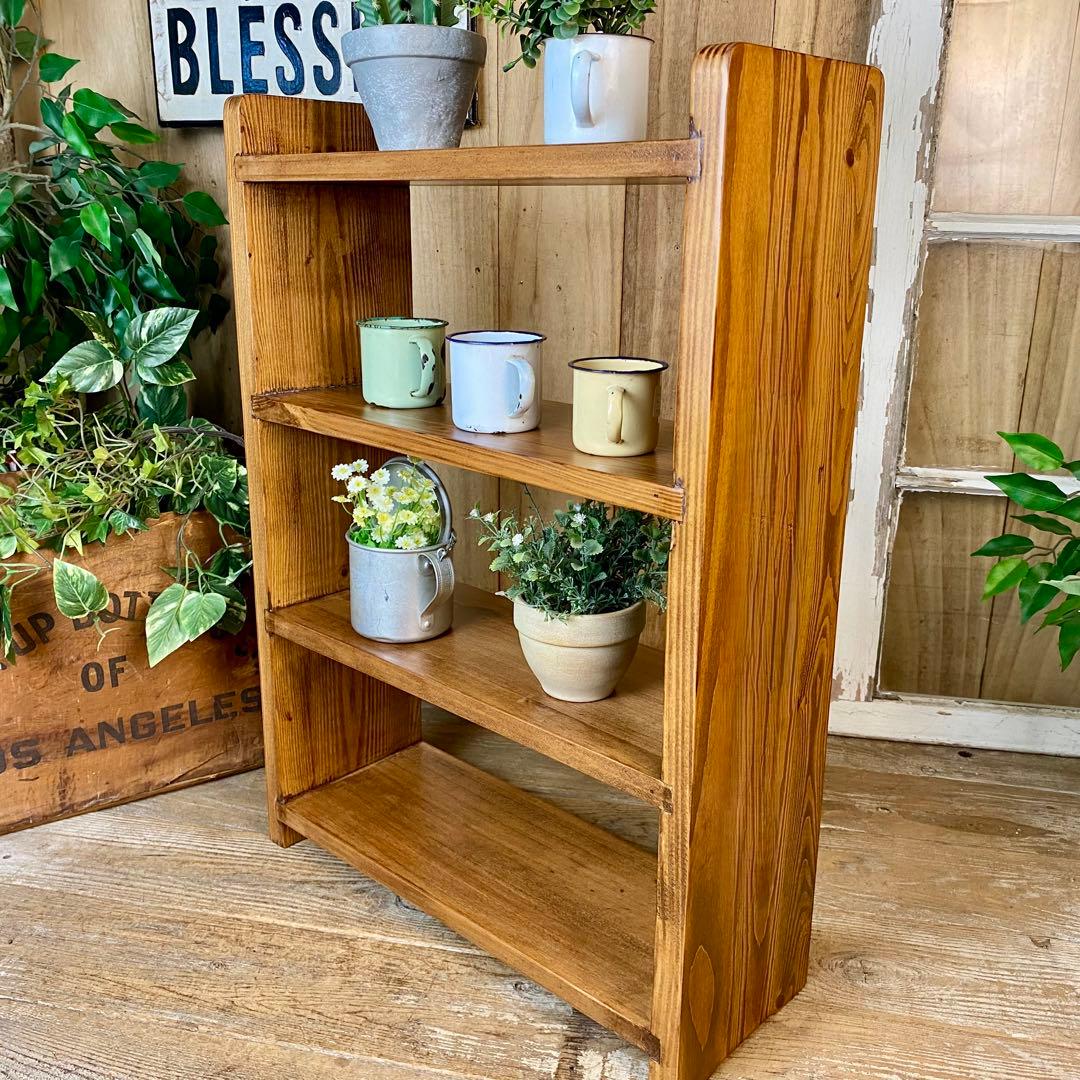 カントリー北欧パイン材四段ラックシェルフ（50㎝×70㎝）木製飾り棚調味料棚本棚