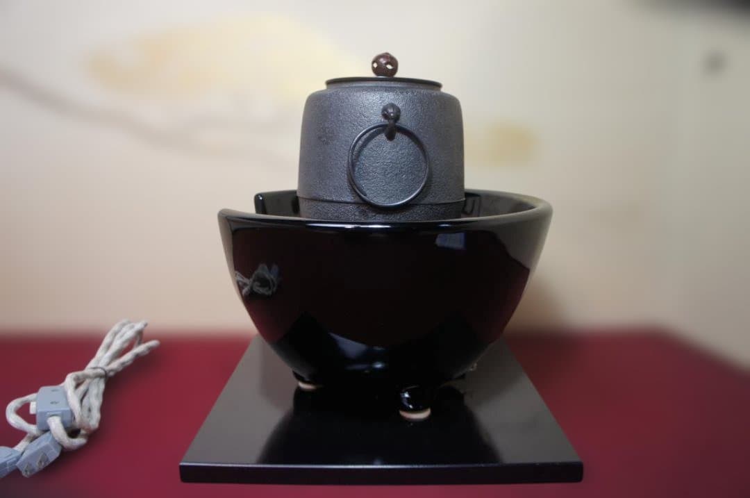 ☆ 野々田 真塗(紅鉢型) 炭型電熱器 在銘 棗釜 釜鐶送料込み