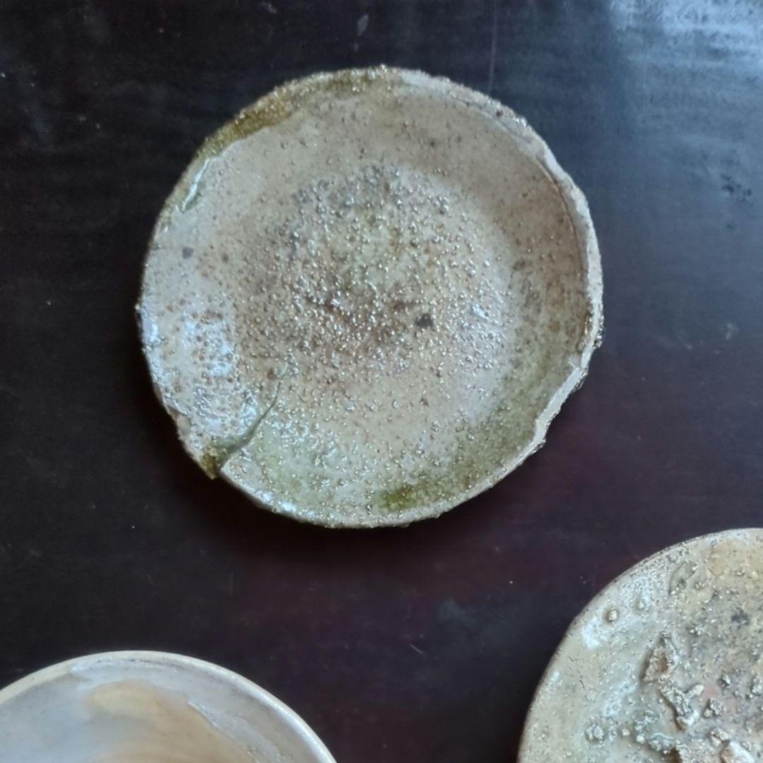 自然釉 円形陶器皿 木箱付き　猿投　山盃　骨董品