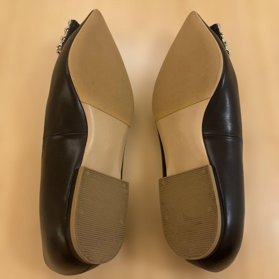 PIPPICHIC ビジュー付き　レザーフラットシューズ