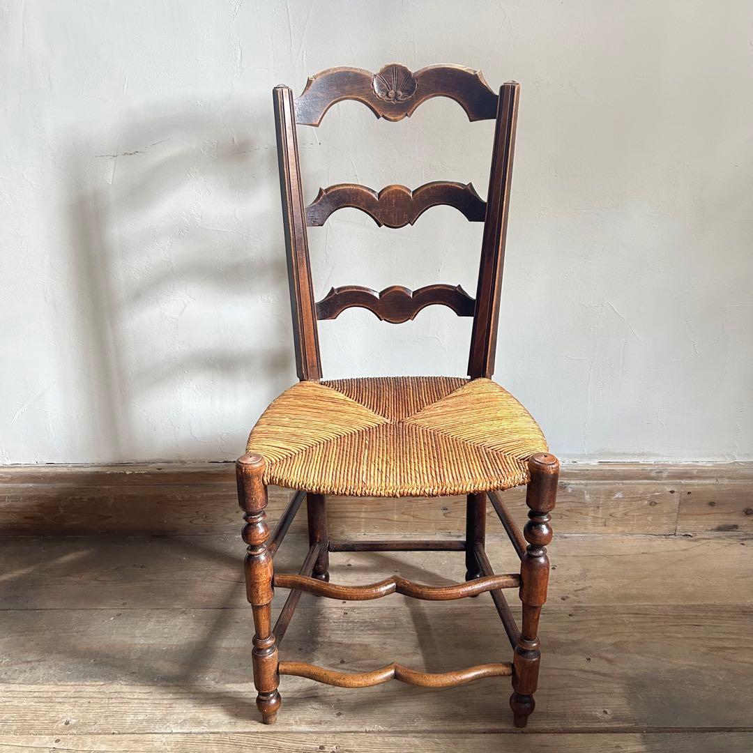 フランスアンティーク ラッシュシートチェア 波型貫 ウェーブ 籐張り ラタン