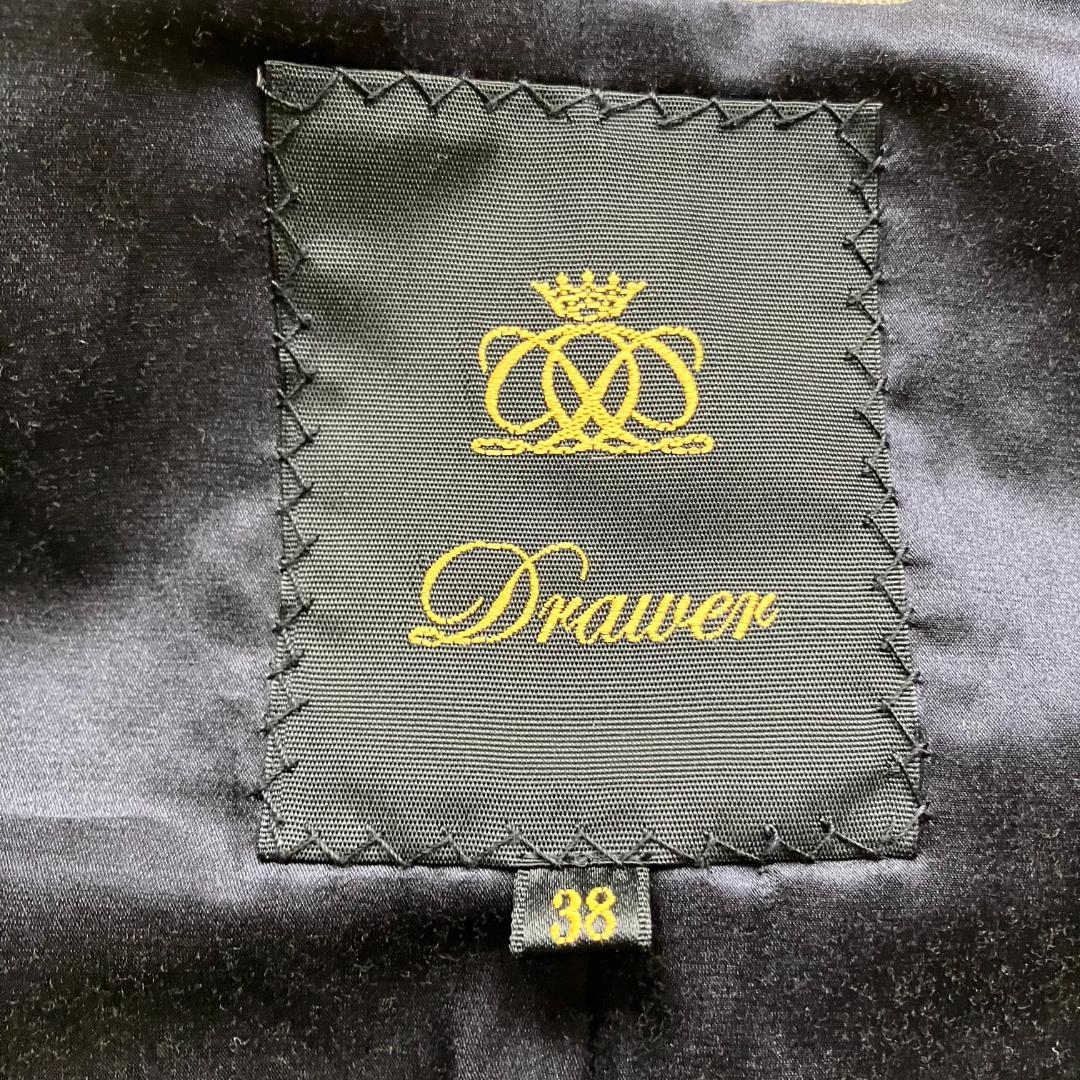 美品◎Drawer ノーカラーショートコート メルトン ウール シルク ブラック