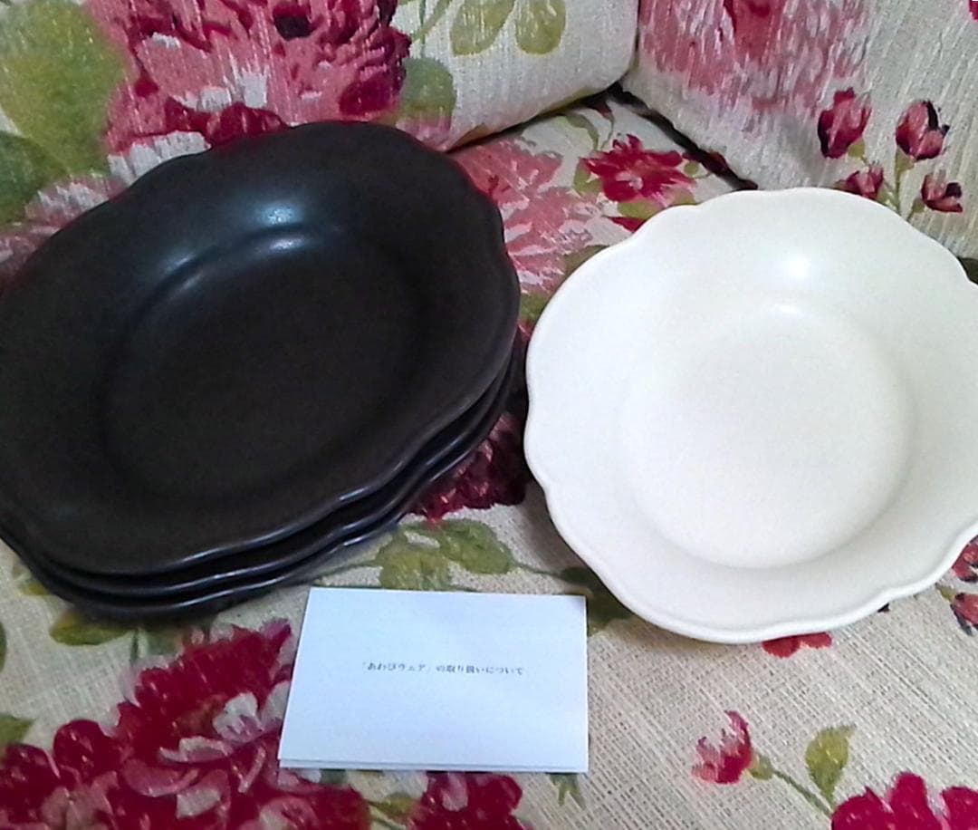 awabi ware 4点（黒3白1）カレー皿 あわびウェア 雲形