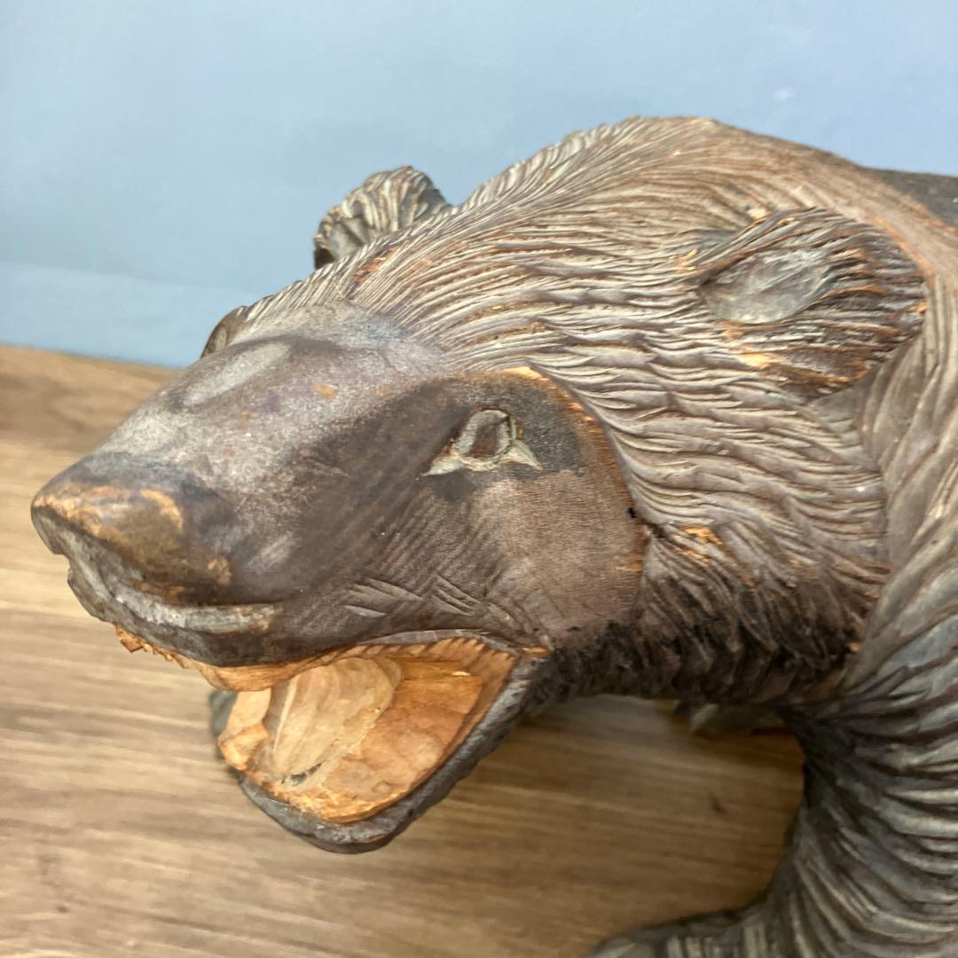 E-4 木彫りの熊 置物 北海道 民芸品 彫刻 木彫り 一刀彫 熊 置物 吠え熊