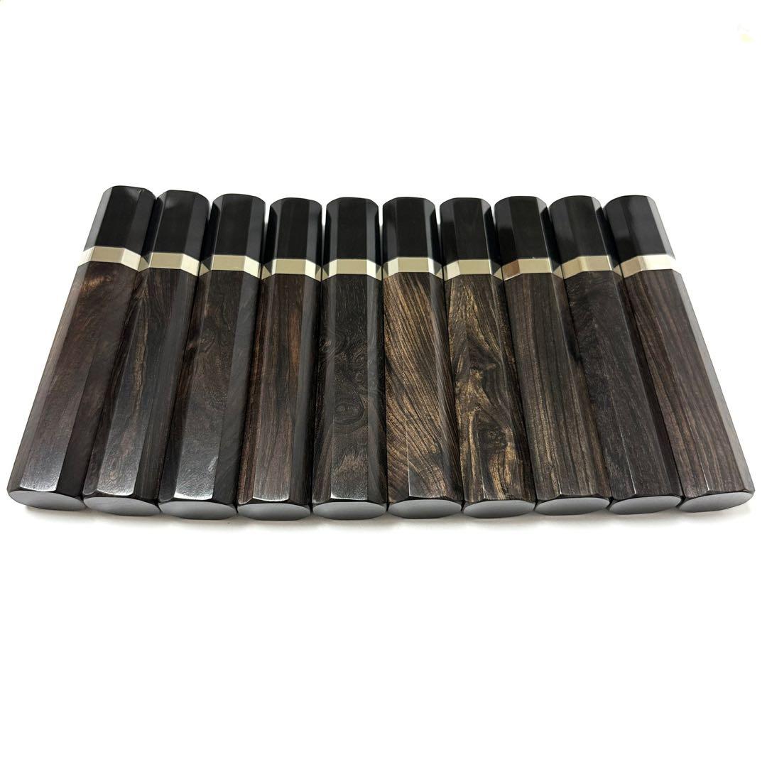 10本セット 銀巻 黒水牛角 牛刀210 手作り 包丁の柄 牛刀7寸 黒檀八角柄