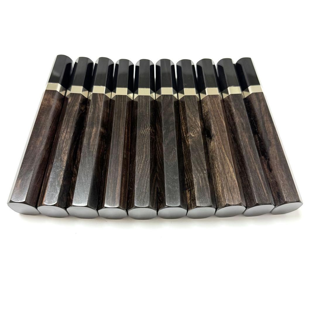 10本セット 銀巻 黒水牛角 牛刀210 手作り 包丁の柄 牛刀7寸 黒檀八角柄