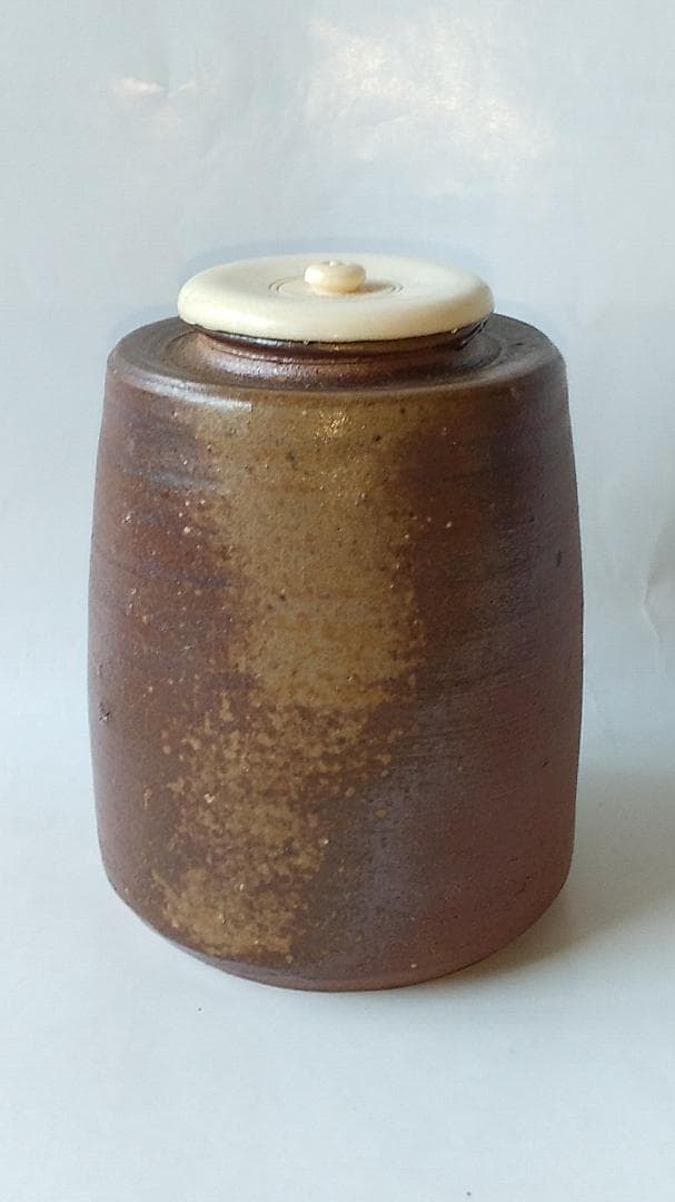 備前焼 三村陶伯 作 肩衝茶入 仕覆 笹蔓緞子 茶道具 共箱 共布 栞 美品