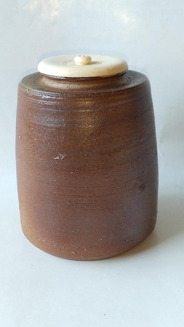 備前焼 三村陶伯 作 肩衝茶入 仕覆 笹蔓緞子 茶道具 共箱 共布 栞 美品