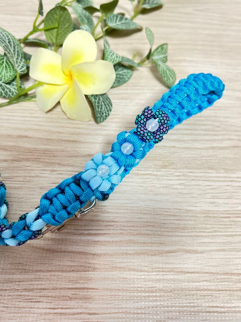 パラコードリード　カフェリード　ラブラブ編み　ターコイズブルー　No.108